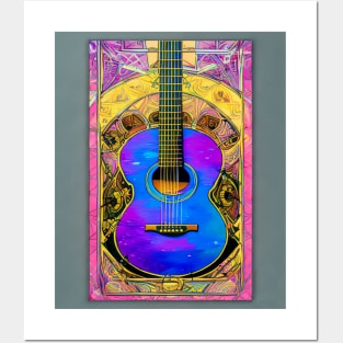 Acoustic Guitar Stained Glass Pop Style Digital Art Posters and Art
